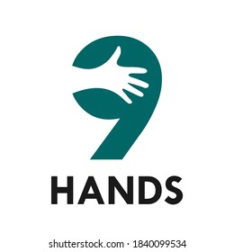 Number 9 with fingers logo template illustration. suitable for identity, friendship, web, teamwork, app etc