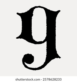 Number 9, flemish style font, vector element. Vintage black font isolated on white, vector.