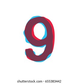 Number 9 font character logo formed by colorful overlay technique. Number font style vector illustration, vector element for application icon, t-shirt or card, number, counting, count