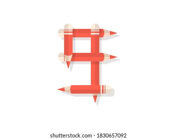 Number 9 font made of pencils. Vector design element for logo, banner, posters, card, labels etc. 