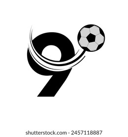 Number 9 with football design logo template illustration