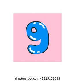 Number 9. Number in the form of blue balloon. Inflatable number nine. Happy birthday greeting card. calendar day. Vector illustration
