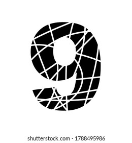 Número 9 - fuente moteada fragmentada - aislada, ilustración vectorial