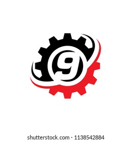 Number 9 Gear Logo Design Template