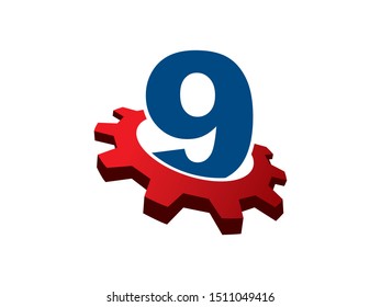 Number 9 gear technology logo or symbol template design