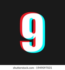 Número 9 con efecto de destello sobre fondo negro