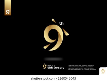 Number 9 gold logo icon design, 9th birthday logo number, 9th anniversary.