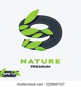Número 9 con diseño vectorial de logotipo de hoja verde, Perfecto para spa, belleza, etc