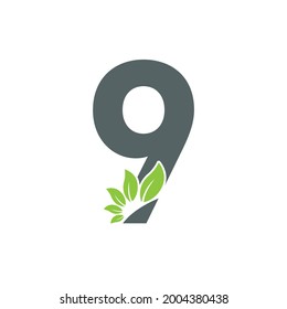 Number 9 Green Leaf Style logo or symbol template design