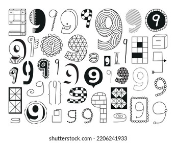 Number 9 handmade vector typography