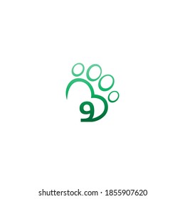 Number 9 icon on paw prints logo design