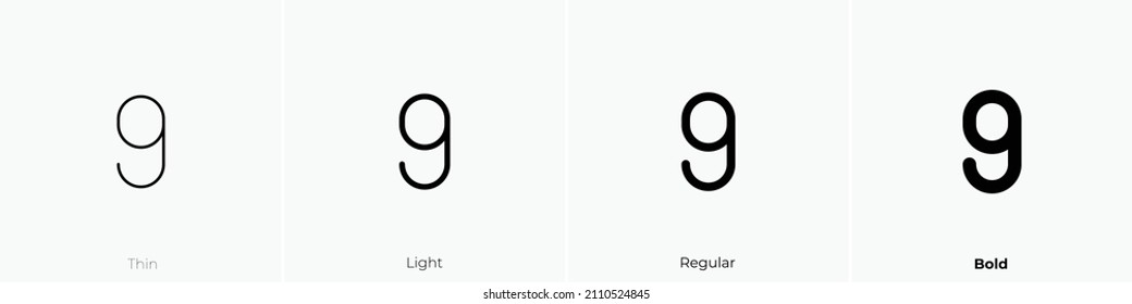 number 9 icon. Thin, Light Regular And Bold style design isolated on white background