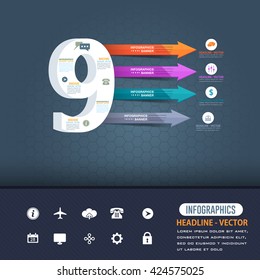 Number 9 Infographics Design and Multicolored Arrows