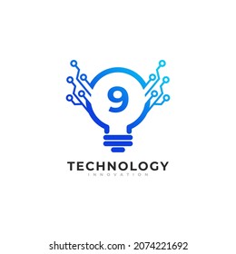 Number 9 Inside Lamp Bulb Technology Innovation Logo Design Template Element