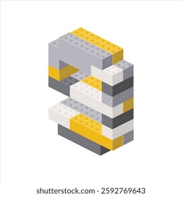 Number 9 in isometric view assembled from plastic blocks. Vector