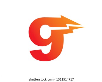 Number 9 lightning bolt logo or symbol template design