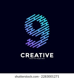 Number 9 with line style gradient color vector logo design. Suitable for business, technology, minimalist letter, initial modern name and creative monogram style