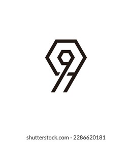 Número 9 líneas, símbolo geométrico doble vector logotipo simple