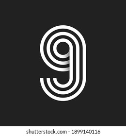 Number 9 logo with black and white background. Vector illustration.