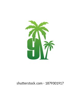 Icono del logotipo del número 9 e ilustración vectorial del icono del árbol de coco