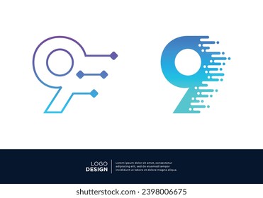 Number 9 logo design collection. Abstract symbol for digital technology.