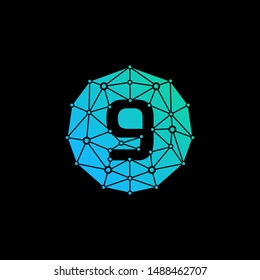 Number 9 Logo Design Template. Technology Digital logo . negative space, line, chip, concept. network icon, connect concept - Vector