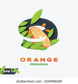 Number 9 logo design vector with fresh orange slices