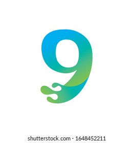 Number 9 logo design with water splash ripple template