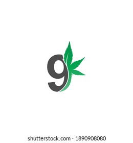 Number 9 logo icon with cannabis leaf design vector illustration
