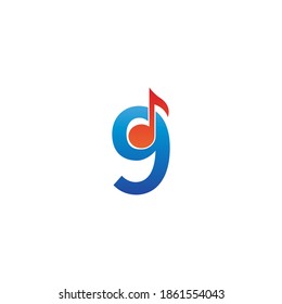 Number 9 logo icon combined with note musical design template