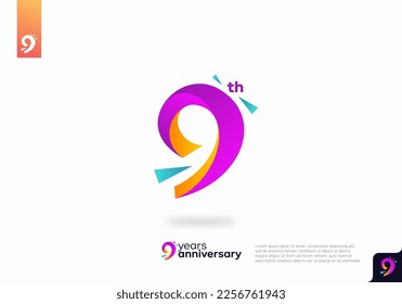 Diseño del icono del logotipo número 9, número del logotipo de noveno cumpleaños, aniversario 9