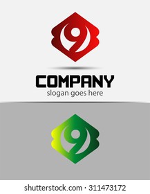 Number 9 logo icon design template elements
