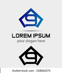 Number 9 logo icon design template elements
