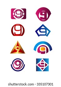 Number 9 logo icon design template elements
