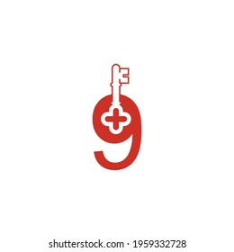 Number 9 logo icon with key icon design symbol template vector