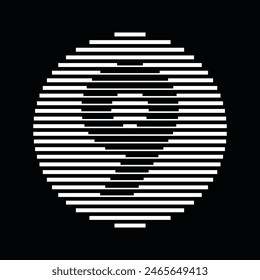 Number 9 Logo Icon Round Geometric Horizontal Stripe Lines