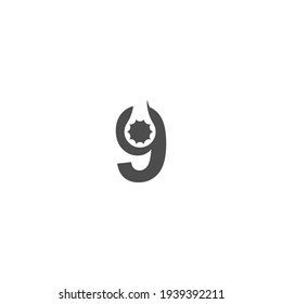 Number 9 logo icon with wrench design vector illustration