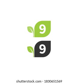 Number 9  logo leaf icon design concept vector