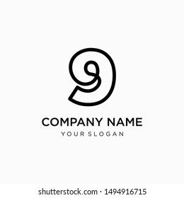 number 9 logo with monoline style. monogram infinity concept. minimalist Modern Logo Technology for Business - vector