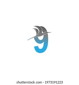 Number 9 logo with pelican bird icon design vector