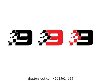 number 9 logo with racing flag symbol icon design vector isolated transparent background