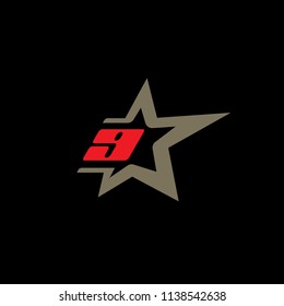 Number 9 logo template with Star design element.