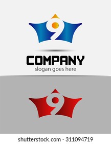 Number 9 logo. Vector crown logotype  