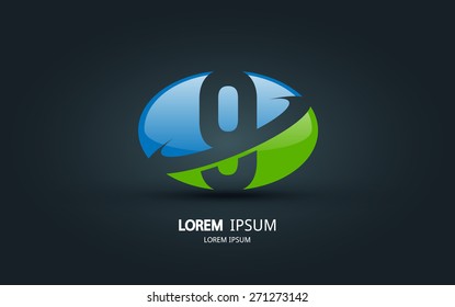 Number 9 logo. Vector logotype design.