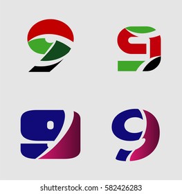 Number 9 logo. Vector logotype design set
