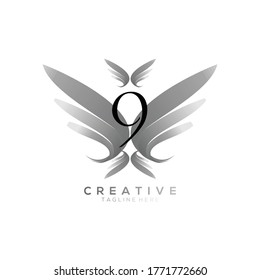 Number 9 Luxury Black Thin Wing Logo Template