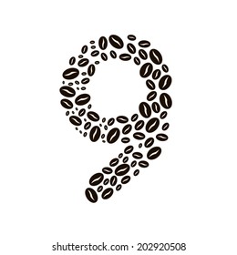 Number 9 made of coffee beans vector set