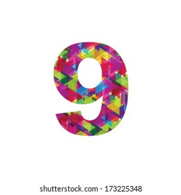 Number 9  made from colorful triangle