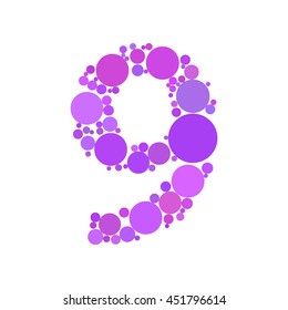 Number 9 made from dots. Circle fill effect. Vector illustration.