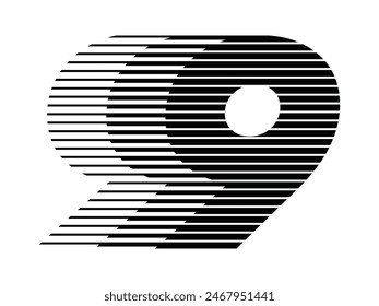 Number 9 Modern Logo with Horizontal Speed Line Pattern